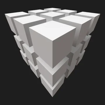 Big cube with cubic cuts. wide angle view. 스톡 일러스트