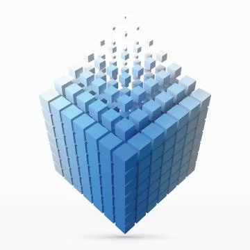 Big cube scructure dissolving to small cubes. 3d style vector illustration. Stock Illustration
