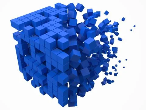 Big cubic data block. made with smaller blue cubes. 3d pixel style vector Illustrazione stock