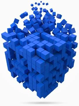 Big cubic data block. made with smaller blue cubes. 3d pixel style vector Stock-Illustration