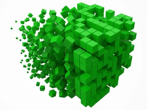 Big cubic data block. made with smaller green cubes. 3d pixel style vector Illustrazione stock