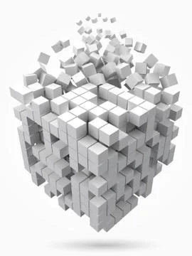 Big cubic data block. made with smaller white cubes. 3d pixel style vector Illustrazione stock