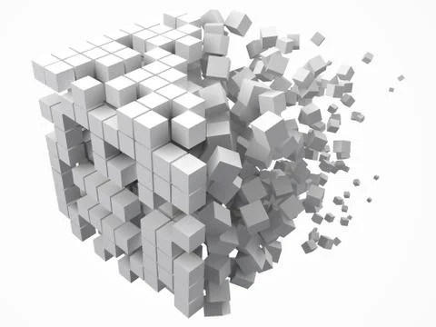 Big cubic data block. made with smaller white cubes. 3d pixel style vector Stock-Illustration