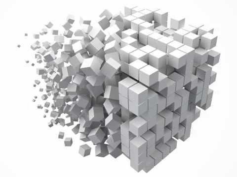 Big cubic data block. made with smaller white cubes. 3d pixel style vector Illustrazione stock