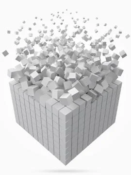 Big cubic data block. made with smaller white cubes. 3d pixel style vector Illustrazione stock