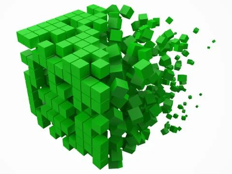 Big cubic data block. made with smaller green cubes. 3d pixel style vector Stock-Illustration