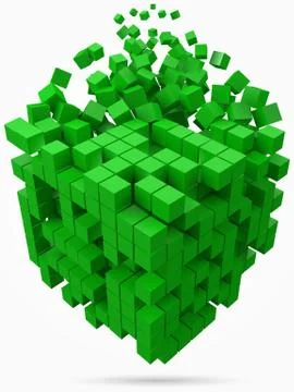 Big cubic data block. made with smaller green cubes. 3d pixel style vector Illustrazione stock
