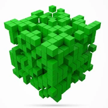 Big cubic data block. made with smaller green cubes. 3d pixel style vector Stock-Illustration