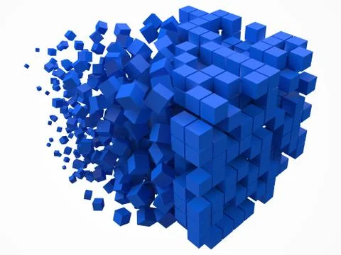 Big cubic data block. made with smaller blue cubes. 3d pixel style vector Illustrazione stock