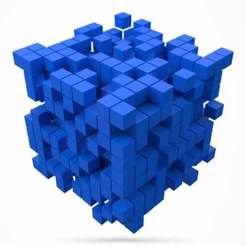 Big cubic data block. made with smaller blue cubes. 3d pixel style vector Stock-Illustration