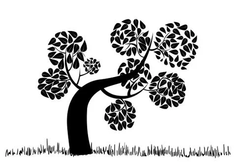 Big curly tree silhouette Stock Illustration