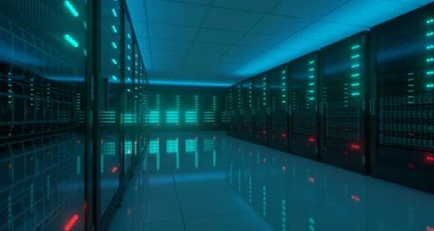 Big Dark High Tech Server Data Center With Reflective Floor Artificial Intell Stock Illustration