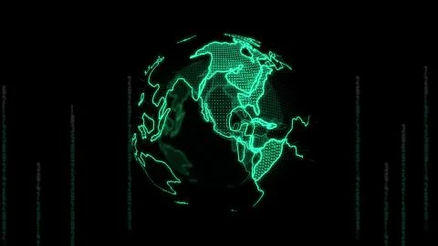 Big data 3d Earth. Binary code surrounding globe rotating. Retro digital Eart Stock Illustration
