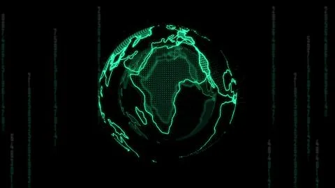 Big data 3d Earth. Binary code surrounding globe rotating. Retro digital Eart Stock Illustration