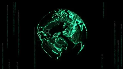 Big data 3d Earth. Binary code surrounding globe rotating. Retro digital Eart Stock Illustration