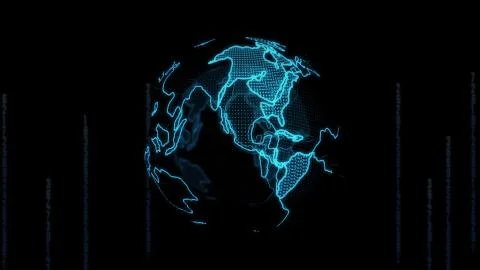 Big data 3d Earth. Binary code surrounding globe . Retro digital blue Earth. Stock Illustration