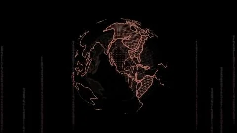 Big data 3d Earth. Binary code surrounding globe rotating. Retro digital sepi Illustrazione stock