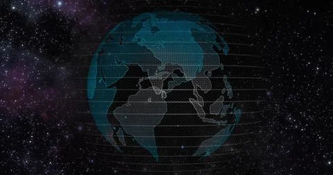 Big data 3d Earth. Binary code surrounding globe rotating. Retro digital Earth Stock Illustration