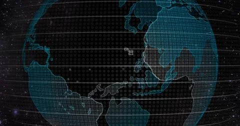 Big data 3d Earth. Binary code surrounding globe rotating. Retro digital Earth Stock Illustration