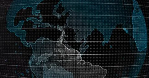 Big data 3d Earth. Binary code surrounding globe rotating. Retro digital Earth Stock Illustration