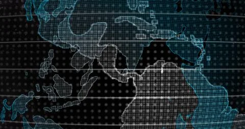 Big data 3d Earth. Binary code surrounding globe rotating. Retro digital Earth Stock Illustration