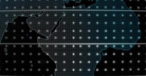 Big data 3d Earth. Binary code surrounding globe rotating. Retro digital Earth イラスト素材