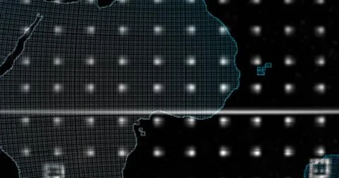 Big data 3d Earth. Binary code surrounding globe rotating. Retro digital Earth イラスト素材