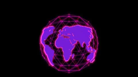 Big data 3d Earth. World map surrounding globe rotating. Plexus News logo Illustrazione stock