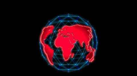 Big data 3d Earth. World map surrounding globe rotating. Plexus News logo Illustrazione stock