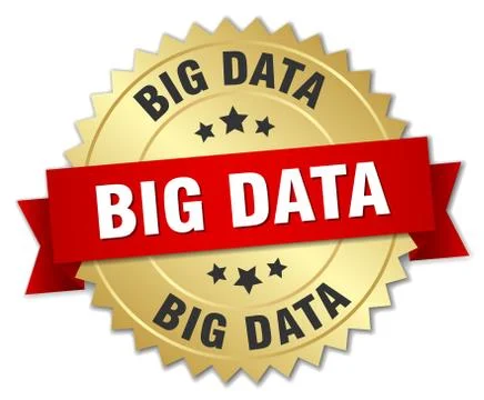 Big data 3d gold badge with red ribbon Stock Illustration