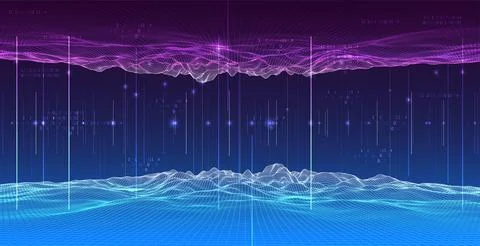 Big Data. Abstract digital landscape. Wireframe landscape background. Stock Illustration