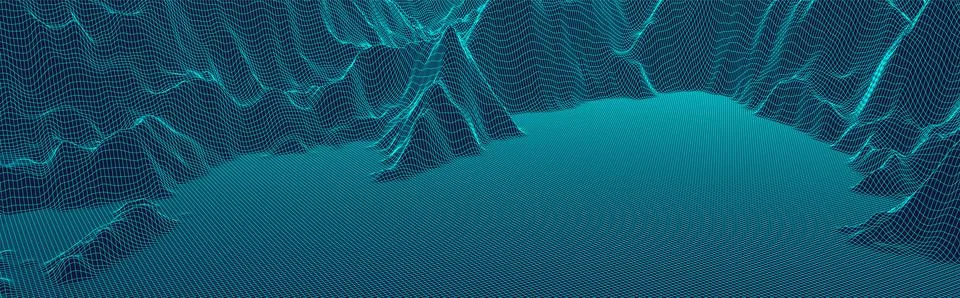 Big Data. Abstract digital landscape. Wireframe landscape background. Illustrazione stock