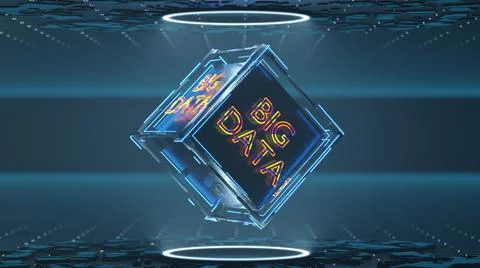 Big data on abstract technology cube. Big data visualization. Futuristic Illustrazione stock