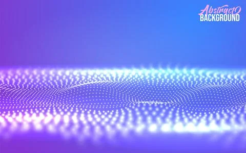 Big data abstract visualization. 3D Sound waves. Digital surface with flowing Illustrazione stock