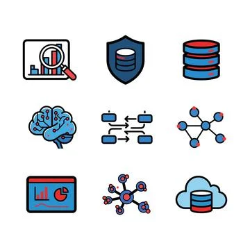 Big Data, AI, and Cybersecurity Icon Set Stock Illustration