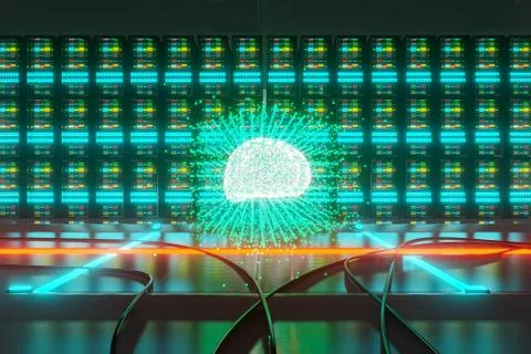 Big data an AI learning concept in server center Illustrazione stock