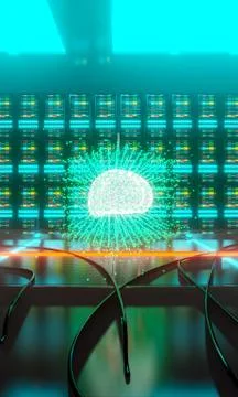 Big data an AI learning concept in server center Stock Illustration