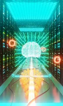 Big data an AI learning concept in server center Illustrazione stock