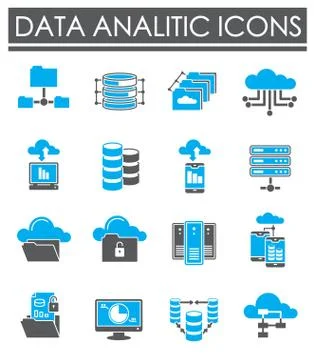 Big data analitics icons set on background for graphic and web design. Creative Stock Illustration