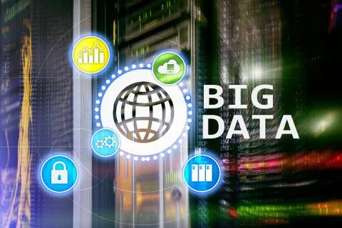 Big data analysing server. Internet and technology. Illustrazione stock