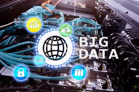 Big data analysing server. Internet and technology. Illustrazione stock