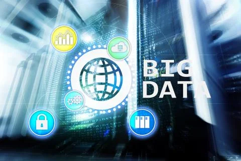 Big data analysing server. Internet and technology. Illustrazione stock