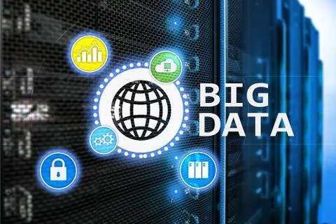 Big data analysing server. Internet and technology. Illustrazione stock