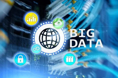 Big data analysing server. Internet and technology. Illustrazione stock