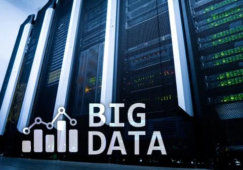 Big data analysing server. Internet and technology. Illustrazione stock