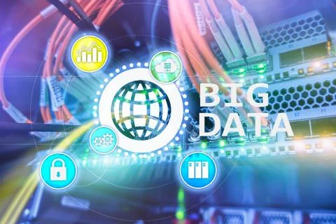 Big data analysing server. Internet and technology. Illustrazione stock