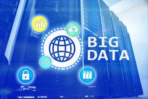 Big data analysing server. Internet and technology. Illustrazione stock