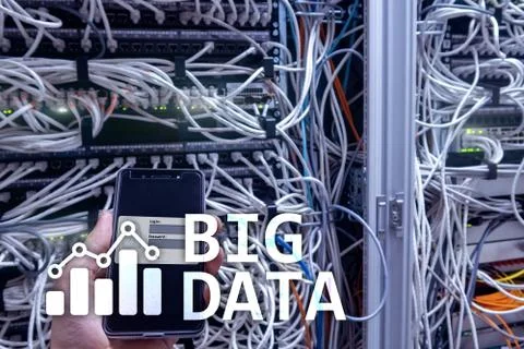 Big data analysing server. Internet and technology. Illustrazione stock