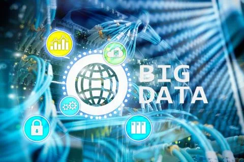 Big data analysing server. Internet and technology. Illustrazione stock