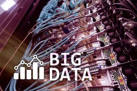Big data analysing server. Internet and technology. Illustrazione stock